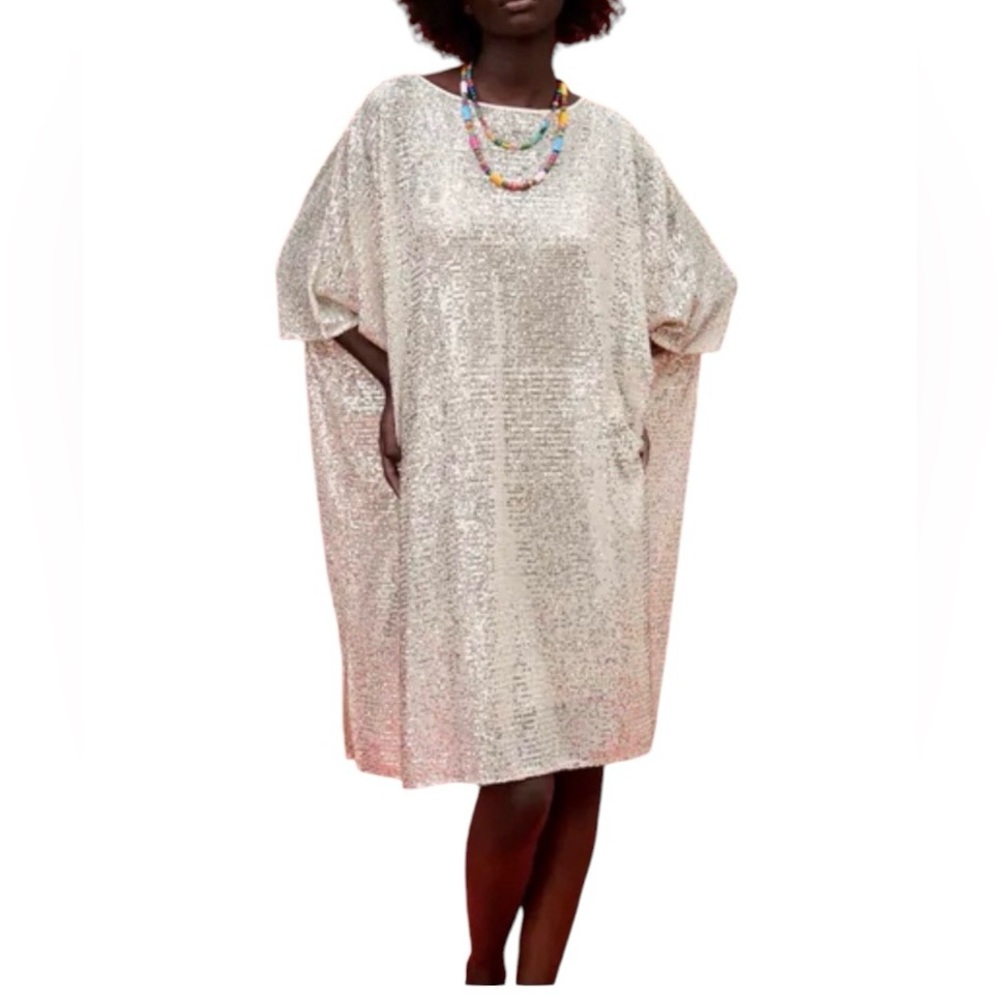 ZARA Sequin Knit Ecru Dress size S/M